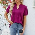 thumbnail image 1 of CLOISE Short Sleeve Shirts for Women Medium Summer Loose Casual Tee Fashion Elegant Breathable V Neck Tops Solid Comfortable Tunic Blouses Wine S, 1 of 3