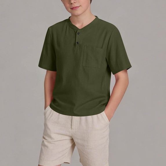 CLOISE Short Sleeve Tops for Kids Girls Boys Shirts with Pockets Crewneck Casual Pullover Solid Color Summer Blouses Green