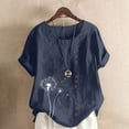 thumbnail image 1 of CLOISE Short Sleeve Tops for Women Plus Size Shirts Button Round Neck Casual Pullover Graphic Summer Blouses Navy, 1 of 4