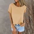 thumbnail image 1 of CLOISE Short Sleeve Tops for Women Plus Size Shirts Crewneck Casual Pullover Solid Color Summer Blouses Khaki, 1 of 7