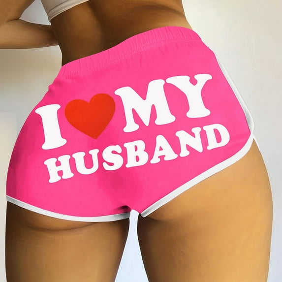 CLOISE Shorts for Women Summer Snug Fitted Athletic Shorts Fashion Letter Print Elastic High Waisteded Shorts Hot Pink S