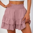thumbnail image 1 of CLOISE Skorts for Women Dressy Casual Pink S Summer Fashion Casual Athletic Shorts Solid Elastic High Waisted Comfy Wide Legs Ruffle Bermuda Shorts, 1 of 6