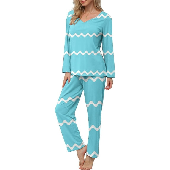 CLOISE Sleepwear for Women Pajama Set Two Piece Comfortable Long Sleeve Sleepwear Shirts and Soft Lounge Pants Sleep Sets Casual Striped Printed Cute Nightwear