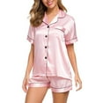 thumbnail image 1 of CLOISE Sleepwear for Women Set Two-Piece Comfort Silk Satin Short Sleeve Sleepwear Tops and Comfortable Shorts Loungewear Sets Soft Button Up Solid Cute Pajamas, 1 of 7