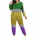 thumbnail image 1 of CLOISE Sleepwear for Women Plus Size Mardi Gras Pjs Sets Long Sleeve Tops and Pant Color Block Lounge Set 2 Piece Pajamas Yellow, 1 of 6