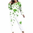 thumbnail image 1 of CLOISE Sleepwear for Women Plus Size St Patricks Day Pjs Sets Long Sleeve Tops and Pant Green Leaves Lounge Set 2 Piece Loungewear Green, 1 of 6
