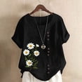 thumbnail image 1 of CLOISE Soft Short Sleeve Shirts for Women Plus Size Tops Button Round Neck Casual Pullover Graphic Summer Blouses Black, 1 of 4