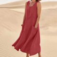 thumbnail image 1 of CLOISE Summer Dresses for Women Sleeveless Casual Spring Summer Plus Size Dresses for Curvy Women Loose Trendy Solid with Pocketes Maxi Dress Red 2XL, 1 of 8