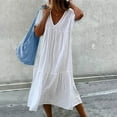 thumbnail image 1 of CLOISE Summer Dresses for Women 2024 Short Sleeve Casual Spring Summer Dresses Loose Solid Trendy Mini Dress White S, 1 of 6