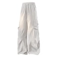 thumbnail image 1 of CLOISE Summer Pants for Men with Multi Pocket Big and Tall Drawstring Ruched Mid Waist Straight Leg Long Pants Elastic Waist Solid Baggy Travel Vacation Outfits Gray 3XL, 1 of 5