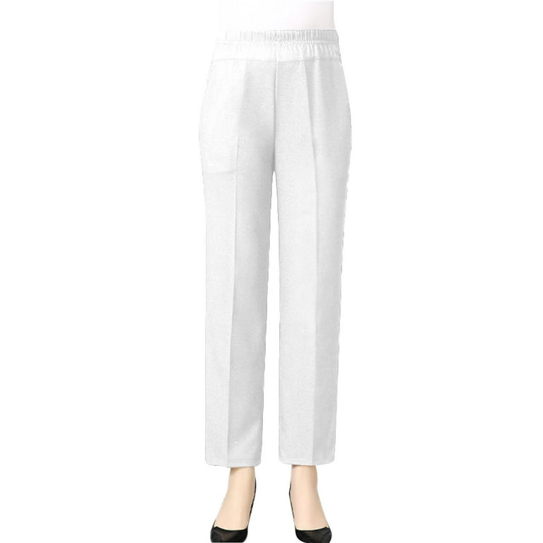 CLOISE Summer Pants for Women 2024 Cotton Linen Pants Petite Elastic Waist Dress Pants Pull On Lounge Trousers Mid Rise Straight Leg Pants Solid Soft Trousers Fashion White Walmart