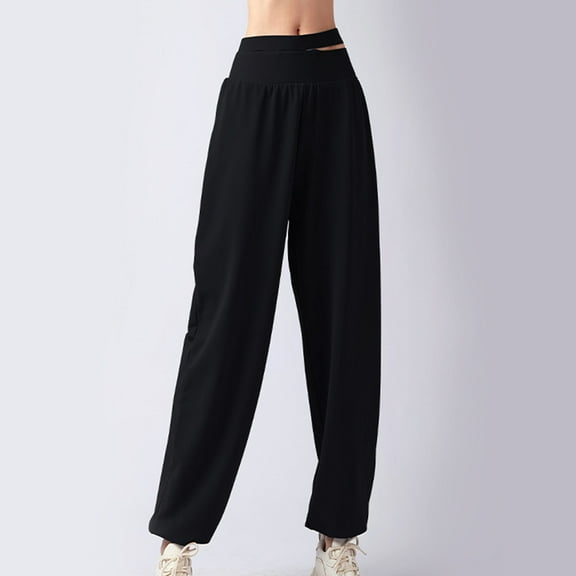 CLOISE Summer Pants for Women Petite High Waisted Pants Sweatpants Soft Pull On Stretch Yoga Pants Elastic Waist Lightweight Sweatpants Fashion Comfy Solid Trousers Black