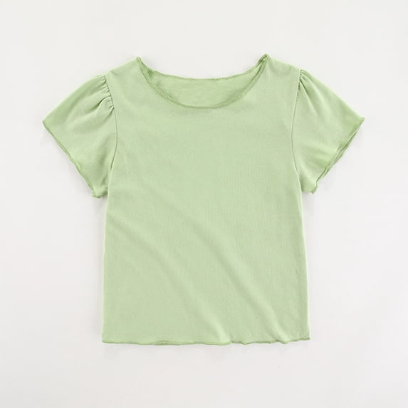 CLOISE Summer Shirts for Kids Girls Boys Short Sleeve Tops Crewneck Casual Pullover Solid Color Blouses Green 2T