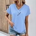 thumbnail image 1 of CLOISE Summer Tee for Women Short Sleeve Tops Casual Loose V Neck Blouses Button Shirts Solid Fashion T Shirts Light Blue M, 1 of 6