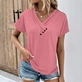 thumbnail image 1 of CLOISE Summer Tee for Women Short Sleeve Tops Casual Loose V Neck Blouses Button Shirts Solid Fashion T Shirts Pink 2XL, 1 of 6