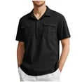 thumbnail image 1 of CLOISE Summer Tops for Men Short Sleeve Big and Tall Shirts with Pockets Button Collared Casual Pullover Solid Color Blouses Black, 1 of 5