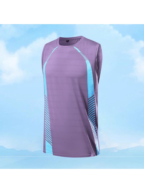 Summer Tops for Men Sleeveless Sleeveless Big and Tall Shirts Crewneck Workout Pullover Tank Tops Viscose Color Block Blouses Purple