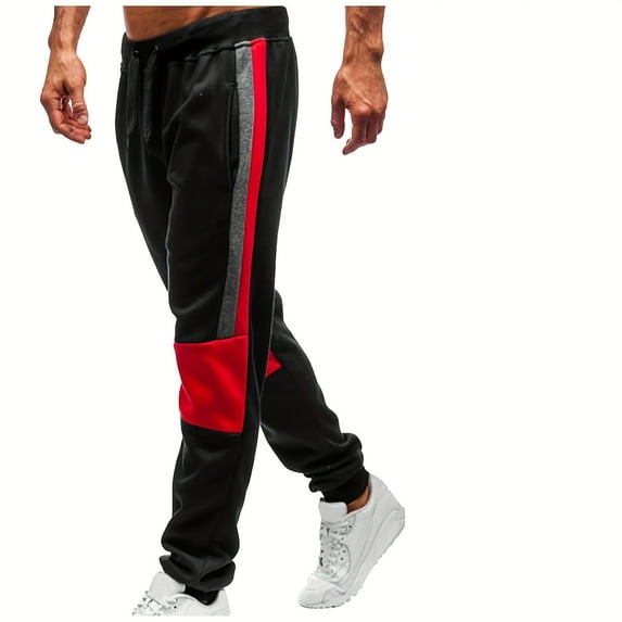 CLOISE Sweatpants Men Big and Tall Elastic Bottom Black Athletic Jogger Pants Baggy Drawstring Elastic Waist Y2K Trousers Comfort Heavyweight Color Block Sweatpants with Pockets XL