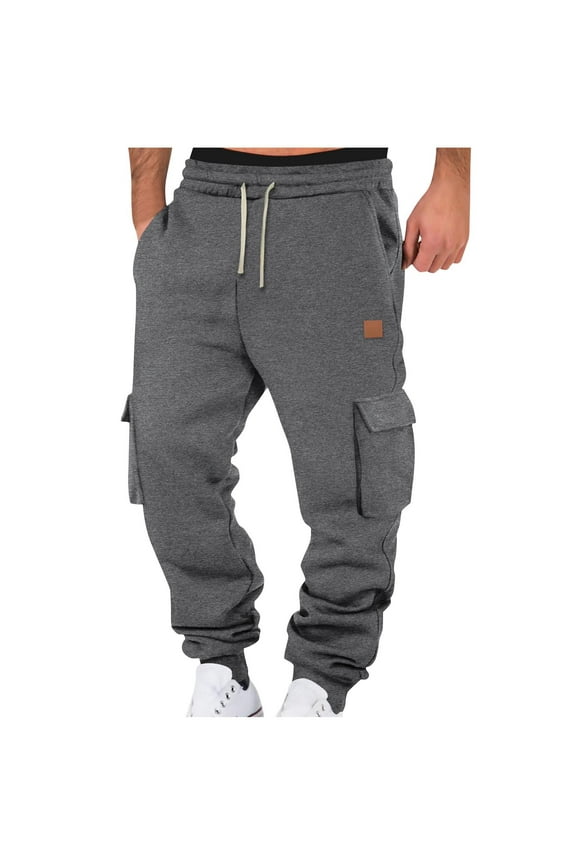 Sweatpants for Men Big and Tall Elastic Bottom Dark Gray Running Cargo Pants Baggy Drawstring Elastic Waist Loose Trousers Comfy Heavyweight Solid Sweatpants with Pockets 3XL