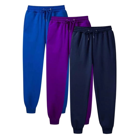 CLOISE Sweatpants for Women 3 Pack Baggy Fleece Lined Jogger Pants Comfort Petite Low Rise Elastic Bottom Pants Navy Y2k Elastic Waist Drawstring Solid Sweatpants with Pockets Winter Sweatpants