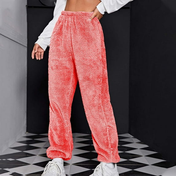 CLOISE Sweatpants for Women Baggy Fleece Lined Jogger Pants Cozy Petite High Waisted Elastic Bottom Trousers Red Workout Elastic Waist Solid Sweatpants Fashion Everyday Long Sweatpants L