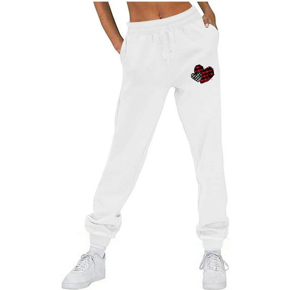CLOISE Sweatpants Women Baggy Fleece Lined Joggers Cozy Petite Low Rise Elastic Bottom Trousers White Workout Elastic Waist Drawstring Heart Sweatpants with Pockets Fashion Winter Sweatpants
