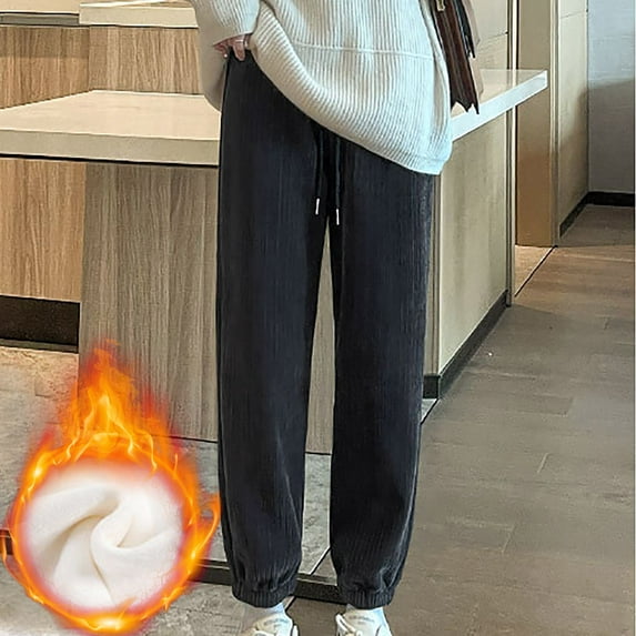 CLOISE Sweatpants Women Baggy Fleece Lined Joggers Loose Petite High Waisted Elastic Bottom Trousers Gray Sports Elastic Waist Drawstring Solid Sweatpants with Pockets Fashion Fall Long Trousers