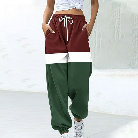 CLOISE Sweatpants for Women Baggy Jogger Pants Loose Pull on High Waisted Elastic Bottom Trousers Army Green Oversized Elastic Waist Drawstring Striped Sweatpants with Pockets Winter Trousers