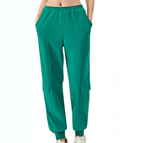 CLOISE Sweatpants Women Baggy Joggers Soft Petite Low Rise Elastic Bottom Pants Green Y2k Elastic Waist Solid Sweatpants with Pockets Trendy Everyday Long Pants L