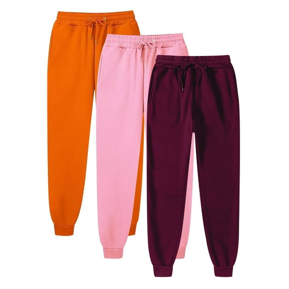 CLOISE Sweatpants for Women Joggers 3 Pack Baggy Fleece Lined Jogger Pants Casual Petite Low Rise Elastic Bottom Pants Wine Y2k Elastic Waist Drawstring Solid Sweatpants with Pockets Fall Sweatpants