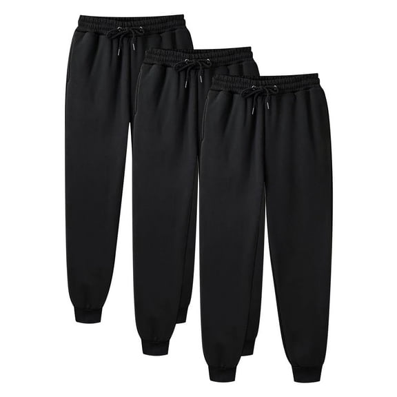 CLOISE Sweatpants Women Joggers 3 Pack Baggy Fleece Lined Jogger Pants Loose Petite Low Rise Elastic Bottom Trousers Black Sports Elastic Waist Drawstring Solid Sweatpants with Pockets Basic Pants