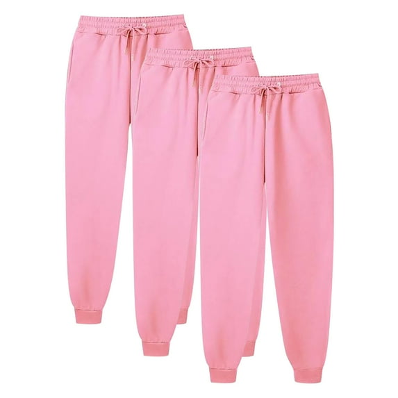 CLOISE Sweatpants for Women Joggers 3 Pack Baggy Fleece Lined Jogger Pants Lounge Petite Low Rise Elastic Bottom Trousers Pink Sports Elastic Waist Drawstring Solid Sweatpants with Pockets Fall Pants