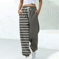 thumbnail image 1 of CLOISE Sweatpants for Women Joggers Baggy Jogger Pants Comfort Pull on High Waisted Elastic Bottom Trousers Gray Athletic Elastic Waist Drawstring Striped Sweatpants with Pockets Fall Trousers, 1 of 5