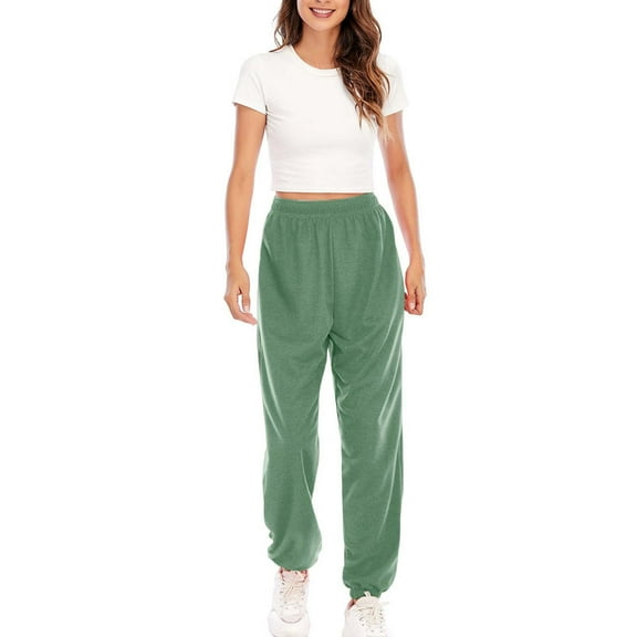 CLOISE Sweatpants Women Joggers Baggy Jogger Pants Comfort Pull on High Waisted Elastic Bottom Trousers Green Athletic Elastic Waist Solid Sweatpants Trendy Everyday Long Trousers XL