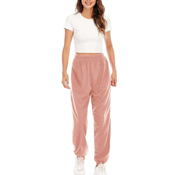 CLOISE Sweatpants for Women Joggers Baggy Jogger Pants Lounge Pull on High Waisted Elastic Bottom Pants Pink Active Elastic Waist Solid Sweatpants Fashion Basic Long Trousers M