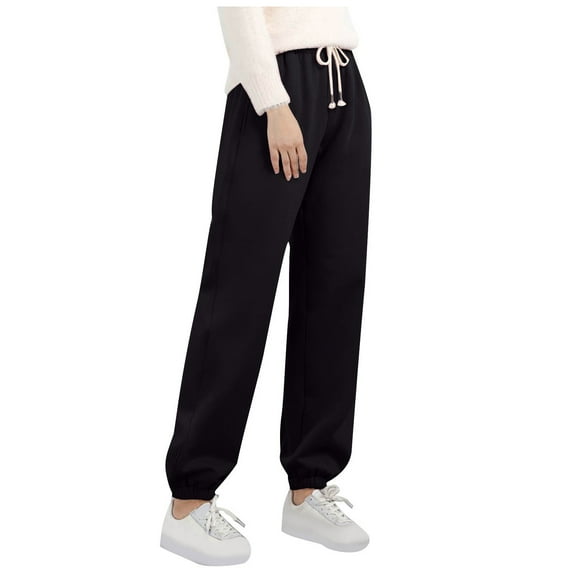 CLOISE Sweatpants for Women Joggers Plus Size Baggy Warm Jogger Pants Cozy Petite Low Rise Elastic Bottom Pants Black Running Elastic Waist Drawstring Solid Sweatpants with Pockets Everyday Pants