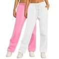 thumbnail image 1 of CLOISE Sweatpants for Women Wide Leg 2 Pack Baggy Straight Leg Pants Lounge Pull on Low Rise Open Bottom Trousers Pink Oversized Elastic Waist Drawstring Solid Sweatpants with Pockets Fall Sweatpants, 1 of 5