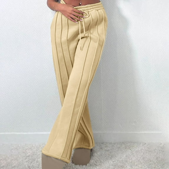 CLOISE Sweatpants Women Wide Leg Baggy Straight Leg Pants Comfy Pull on High Waisted Open Bottom Pants Khaki Gym Elastic Waist Drawstring Solid Sweatpants Fashion Fall Long Trousers M