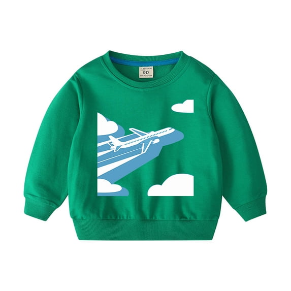 CLOISE Sweatshirt Kids Girls Boys Teen Long Sleeve Crew Neck Tops Airplane Print Cotton Casual Fashion Fall Winter Clothes Green 2-10T