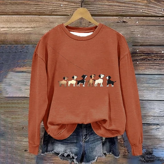 CLOISE Sweatshirt Women Graphic Oversized Sweatshirts Crew Neck Long Sleeve Hoodies Shirts Orange Drop Shoulder Basic Tops Fall Loose Y2k Clothes S