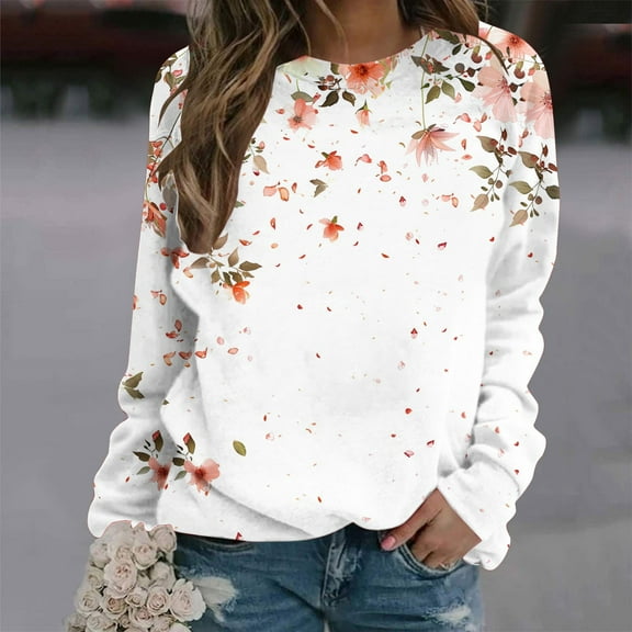 CLOISE Sweatshirt for Women Graphic Pullover Sweatshirts Round Neck Long Sleeve Hoodies Shirts Orange Raglan Basic Tees Fall Trendy Preppy Outfits XL