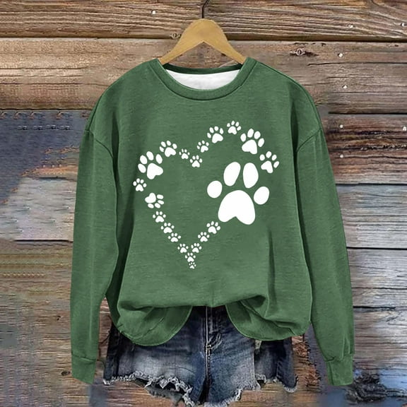 CLOISE Sweatshirt Women Printed Pullover Sweatshirts Crew Neck Long Sleeve Hoodies Shirts Green Drop Shoulder Basic Tops Fall Casual Preppy Clothes L