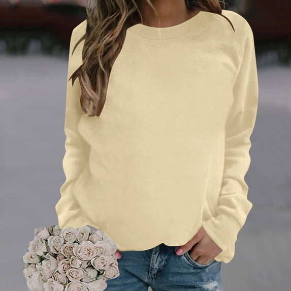 CLOISE Sweatshirt for Women Solid Color Oversized Sweatshirts Round Neck Long Sleeve Hoodies Shirts Beige Raglan Basic Tees Fall Tunic Y2k Outfits XL