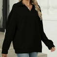 thumbnail image 1 of CLOISE Sweatshirt Women Solid Color Pullover Sweatshirts Lapel V Neck Long Sleeve Hoodies Shirts Black Drop Shoulder Tops Fall Trendy Preppy Outfits S, 1 of 5