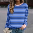 thumbnail image 1 of CLOISE Sweatshirt Women Striped Color Block Oversized Sweatshirts Crew Neck Long Sleeve Hoodies Shirts Blue Basic Tops Fall Tunic Y2k Outfits XL, 1 of 5