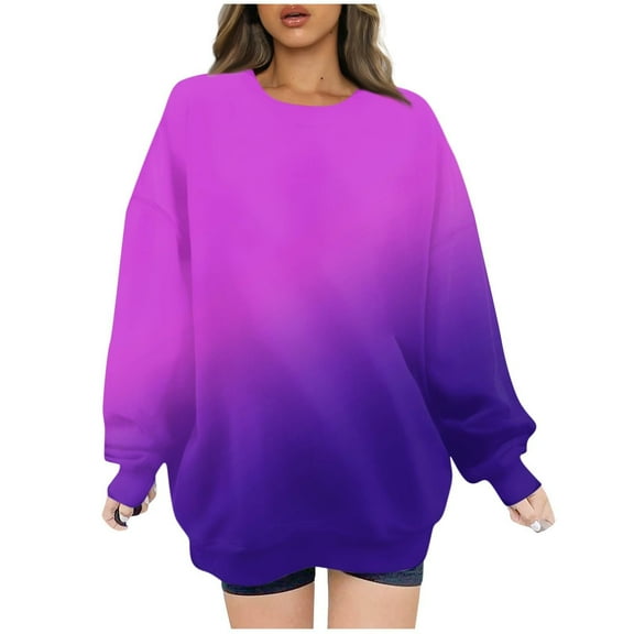 CLOISE Sweatshirt Womens Gradient Pullover Sweatshirts Crewneck Long Sleeve Hoodies Shirts Purple Drop Shoulder Basic Tees Fall Loose Y2k Clothes 2XL