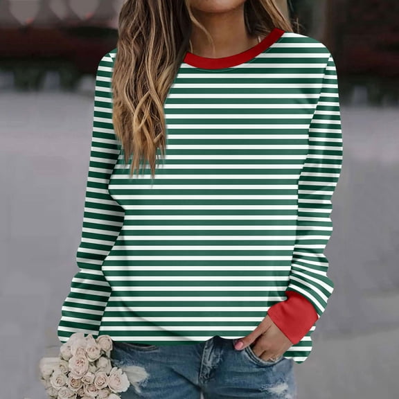 CLOISE Sweatshirt Womens Striped Color Block Oversized Sweatshirts Round Neck Long Sleeve Hoodies Shirts Red Basic Tees Fall Tunic Y2k Outfits XL