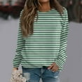 thumbnail image 1 of CLOISE Sweatshirt Womens Striped Oversized Sweatshirts Crew Neck Long Sleeve Hoodies Shirts Green Basic Tees Fall Comfy Preppy Outfits XL, 1 of 5