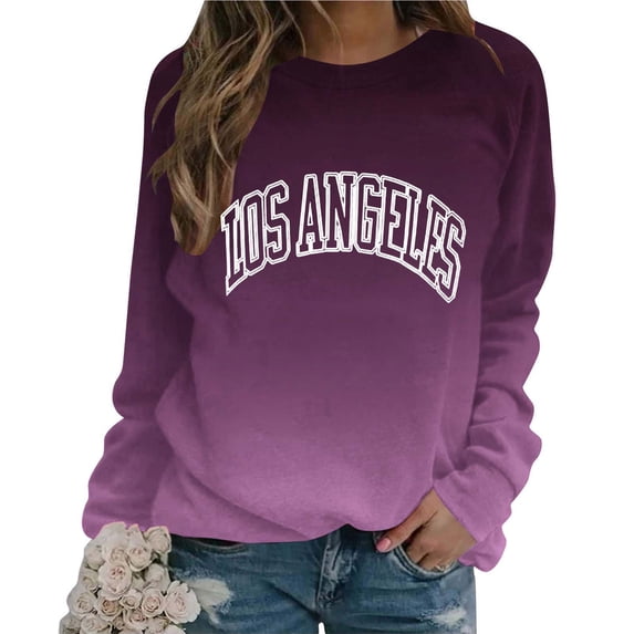 CLOISE Sweatshirt Womens With Words Pullover Sweatshirts Crew Neck Long Sleeve Hoodies Shirts Purple Raglan Basic Tees Fall Comfy Preppy Outfits L