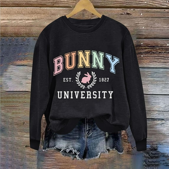 CLOISE Sweatshirt for Women Letter Print Oversized Sweatshirts Crew Neck Long Sleeve Hoodies Shirts Black Basic Tees Fall Soft Y2k Outfits XL